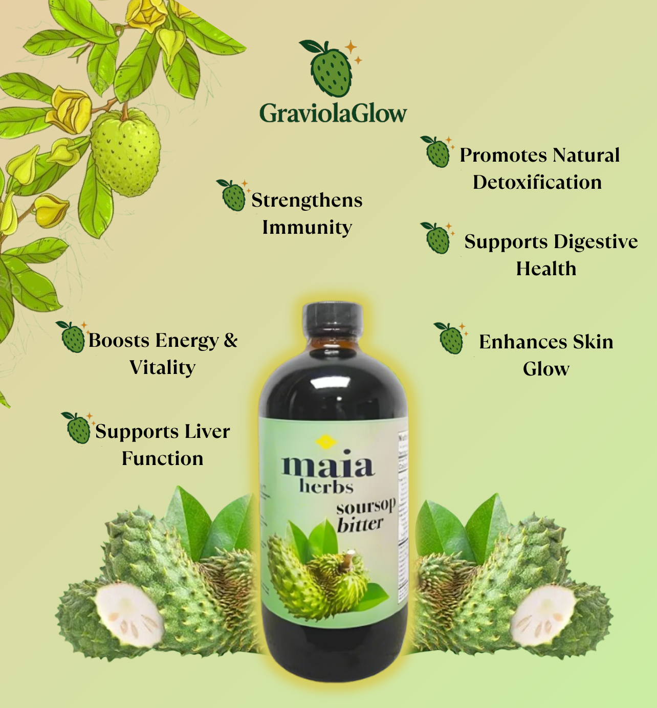 Graviola Glow™ Soursop Bitters – Gut Detox & Immune Support (16oz)